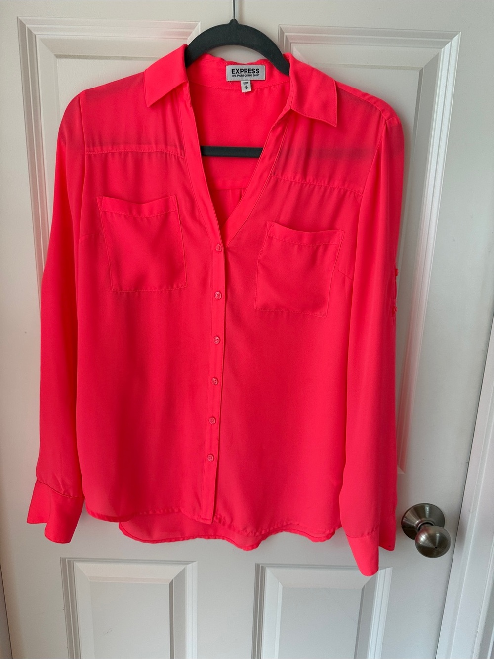 Express Women's Neon Pink Button-Front Shirt